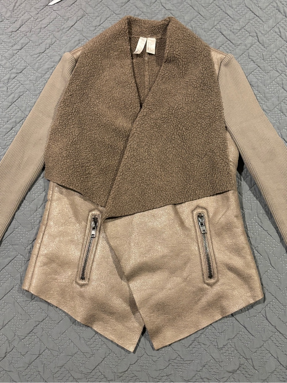 Forever 21 Taupe Mixed-Material Teddy Shearling Jacket